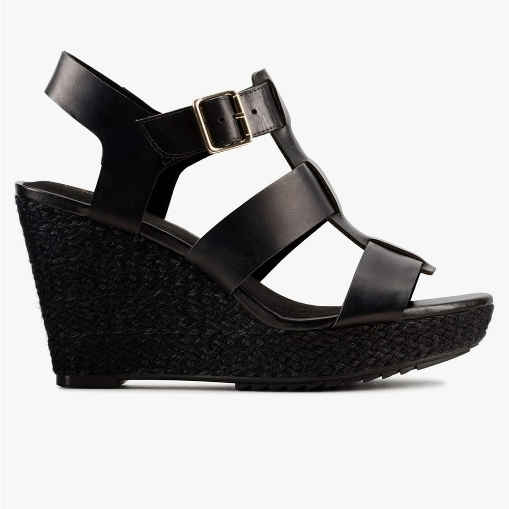 Clarks Womens Maritsa95 Glad Black Wedge Sandals
